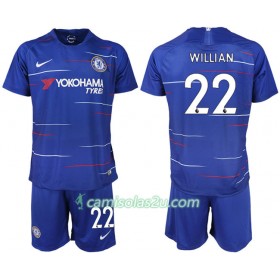 Camisolas de Futebol Chelsea WILLIAN 22 Criança Equipamento Principal 2018/19 Manga Curta